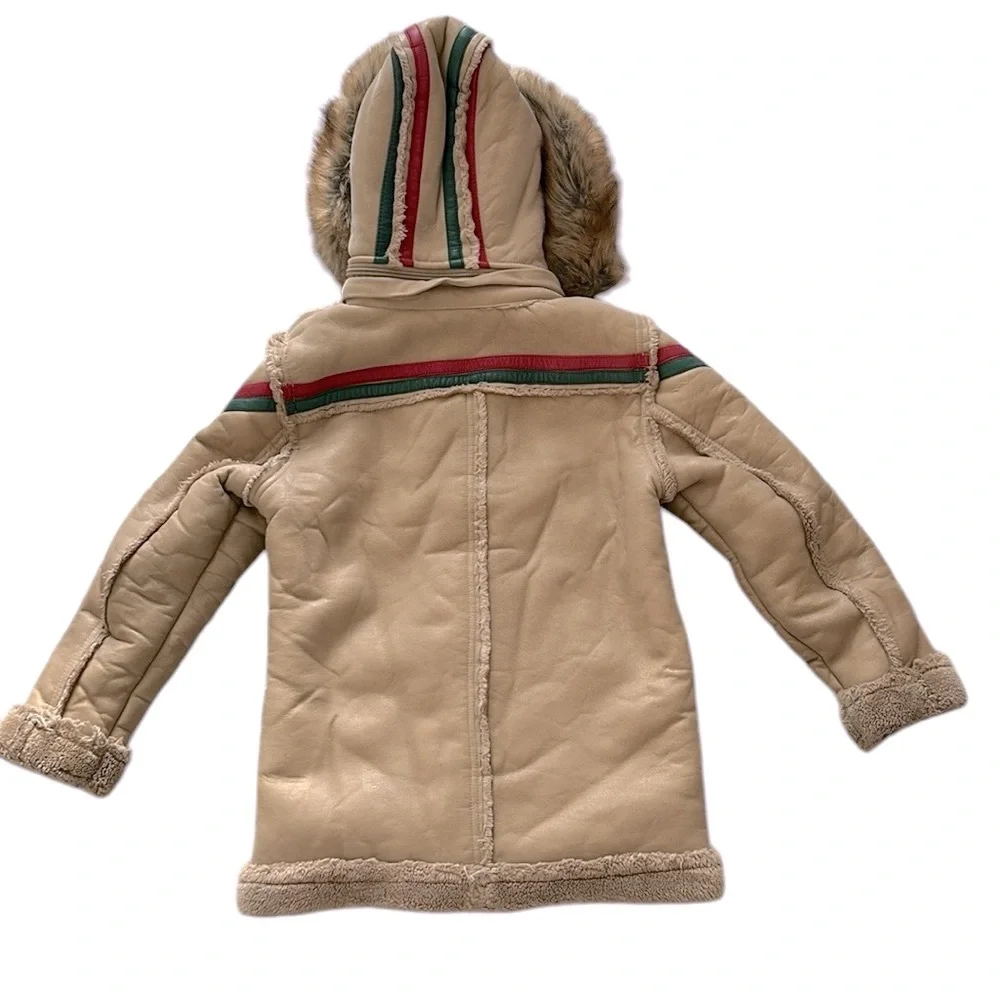 RARE‎ Jordan Craig Joe Faux Leather Shearling Coat Faux Fur in Latte Kids 7